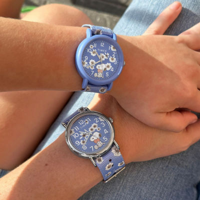 Timex Peanuts X Weekender Floral 34mm - Blue/Blue/Blue Floral Fabric (TW2W33500) 5