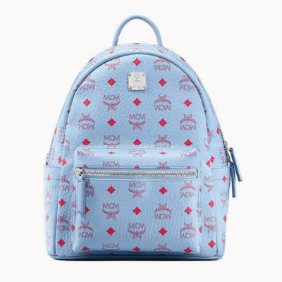 blue mcm backpack with studs