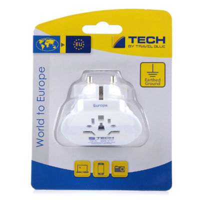 TRAVEL BLUE WORLD TO EUROPE (SCHUKO) TRAVEL ADAPTER - EARTHED