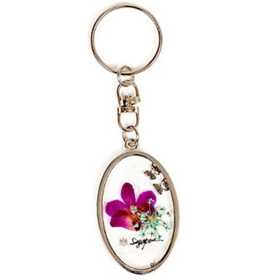 Buy SINGAPORE PRESERVED ORCHID KEYCHAIN METAL RIM OVAL Online in