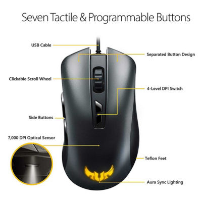 Buy Asus Tuf Gaming M3 Ergonomic Wired Rgb Gaming Mouse With 7000 Dpi Sensor Lightweight Build Durable Coating Heavy Duty Switches Seven Programmable Buttons And Aura Sync Online Singapore Ishopchangi