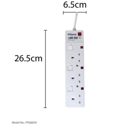 Buy PowerPac 3 way 6 metre Extension Cord with 2-Pin Direct. (PP6883N