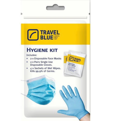 Buy TRAVEL BLUE HYGIENE KIT FACE MASK, GLOVES, HYGIENE WET WIPES