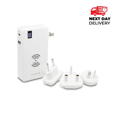 Travelmall Digital Display Multi-Tool Travel Adaptor With Interchangeable AC Plugs & 10W QI-Compatible Charging