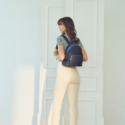 GNOME & BOW Athos Medium 11"iPad Tablet Travel Backpack Women (Lightweight Water Resistant Nylon / USA Nappa Leather) 12