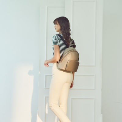 GNOME & BOW Athos Medium 11"iPad Tablet Travel Backpack Women (Lightweight Water Resistant Nylon / USA Nappa Leather) 12