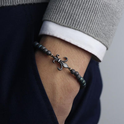 GNOME & BOW Musketeer Fleur-de-lis Beads Bracelet Women Men - Green 2