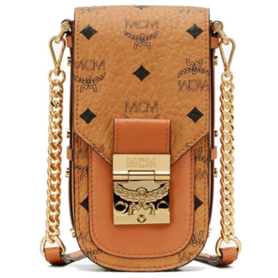 MCM Patricia Flap Lock Crossbody Mini Visetos Cognac