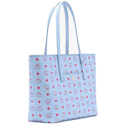 MCM Visetos Medium Anya Shopper Tote Blue 488529