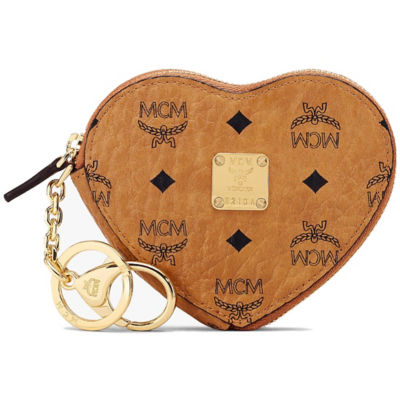 One Size Heart Coin Pouch Charm in Visetos Cognac