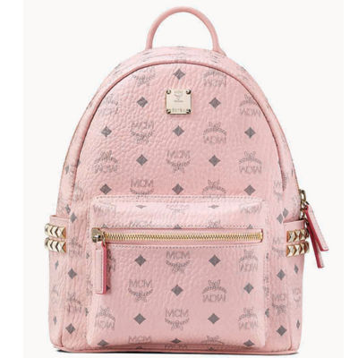 MCM Visetos Backpack Side Stud Pink Gold Metal Plate Leather 28cm x 30cm x  14cm