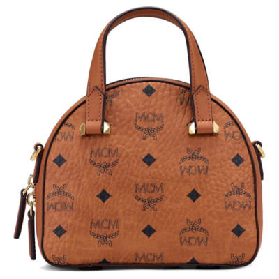 NEW Authentic MCM Aren Mini Boston Bag in Visetos / Cognac