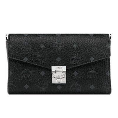 MCM PATRICIA CROSSBODY WALLET IN VISETOS BLACK