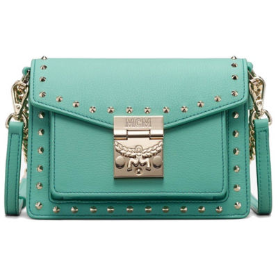 MCM Ladies Patricia Mint Crossbody in Studded Park Avenue Leather 