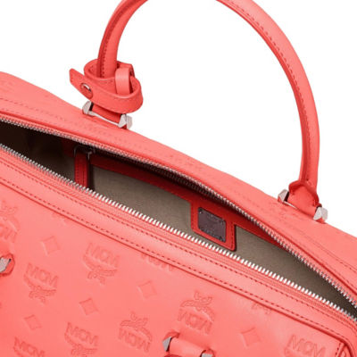 Buy MCM ESSENTIAL BOSTON BAG IN MONOGRAM LEATHER HOT CORAL Online