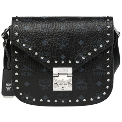 MCM Black Visetos Coated Canvas Studded Large Patricia Continental