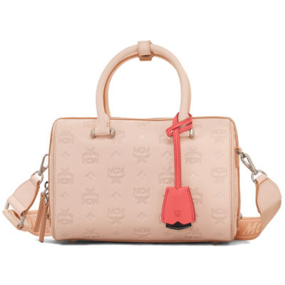 Small Pink Blush Signature Monogrammed Leather Boston Bag