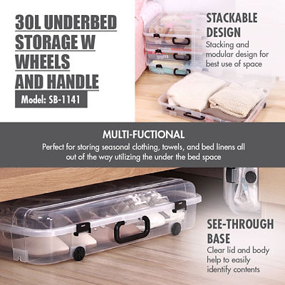 Buy 30L Underbed Storage with Wheels and Handle Clear Online in Singapore