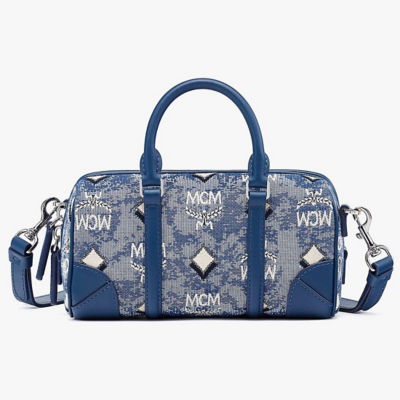 NEW MCM Vintage Jacquard small boston bag, blue, $1060 NWT