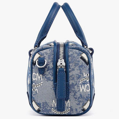 Mcm Ladies Vintage Monogram Jacquard Boston Bag in Blue