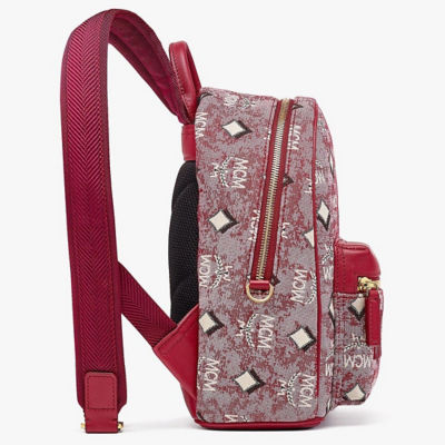 MCM Red Stark Vintage Jacquard Leather Small Backpack Book Bag NWT – Design  Her Boutique