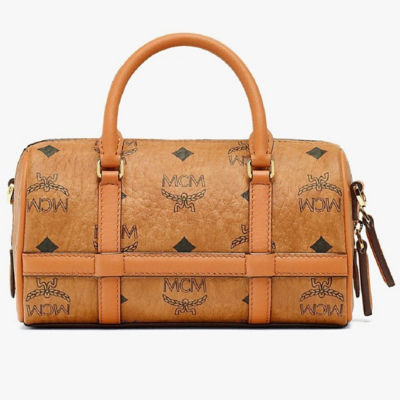 Mcm Signature Monogram Cogna Boston Shoulder Bag