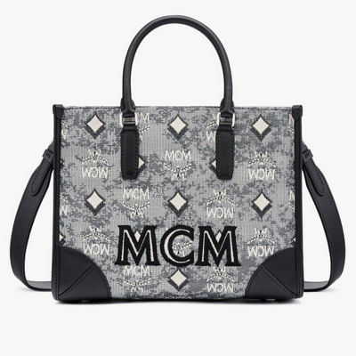 MCM Logo Jacquard Top Handle Tote Bag