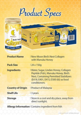 Buy New Moon Bird's Nest Collagen With Manuka Honey 150g x 24 bottles