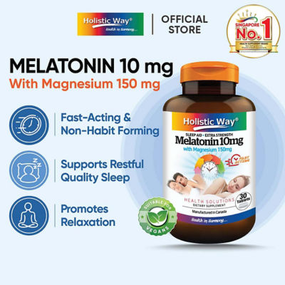 Holistic Way 强效睡眠辅助 褪黑激素 10毫克和镁 150毫克 — 纯素 (30 粒片剂) 2