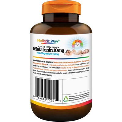 Holistic Way 强效睡眠辅助 褪黑激素 10毫克和镁 150毫克 — 纯素 (30 粒片剂) 3
