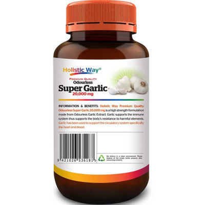 Holistic Way 优质无味超级大蒜精华 20,000毫克，支持免疫与心脏健康 — 纯素 (60 粒素胶囊) 3
