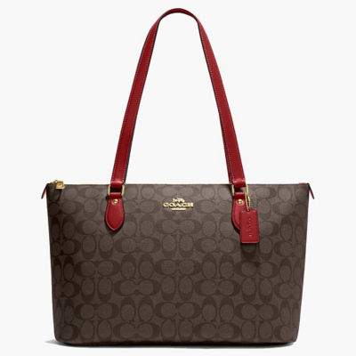 Buy Coach Gallery Tote In Signature Canvas Brown 1941 Red CH504