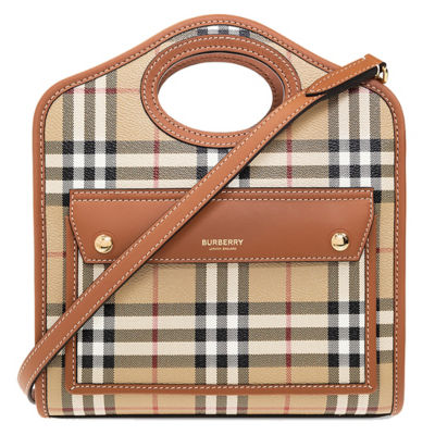 BURBERRY: Briar bag in canvas check and leather - Brown