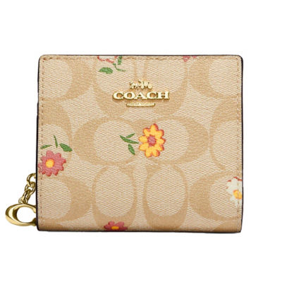 Coach Snap Wallet In Signature Canvas With Nostalgic Ditsy Print