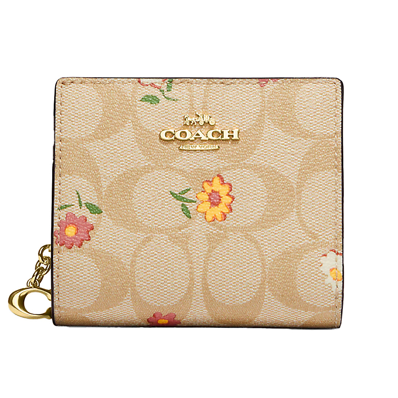 Coach Snap Wallet In Signature Canvas With Nostalgic Ditsy Print