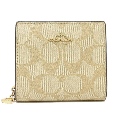 Coach Snap Wallet In Signature Canvas Light Khaki Saddle C3309