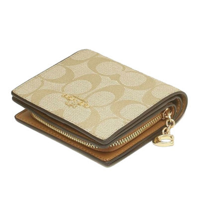 Coach Snap Wallet In Signature Canvas Light Khaki Saddle C3309