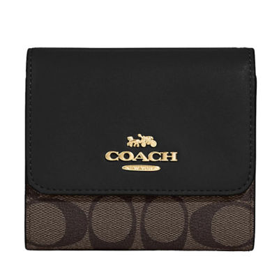 Coach Small Trifold Wallet In Signature Canvas With Heart Cherry Print