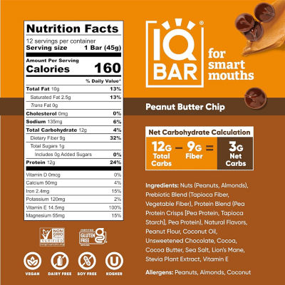 IQBar Plant Protein Bar - Peanut Butter Chip (12 x 45g) 4