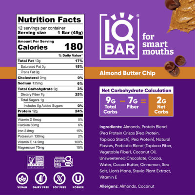 IQBar Plant Protein Bar - Almond Butter Chip (12 x 45g) 5
