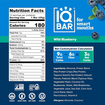 IQBar Plant Protein Bar - Wild Blueberry (12 x 45g) 3