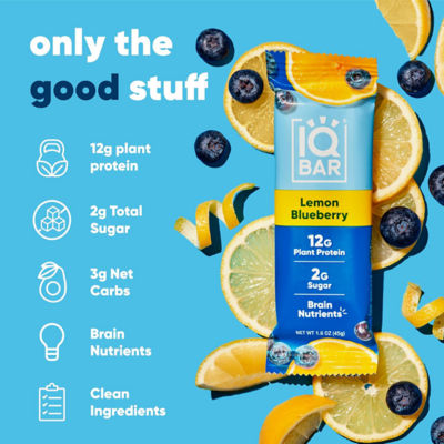 IQBar Plant Protein Bar - Lemon Blueberry (12 x 45g) 4