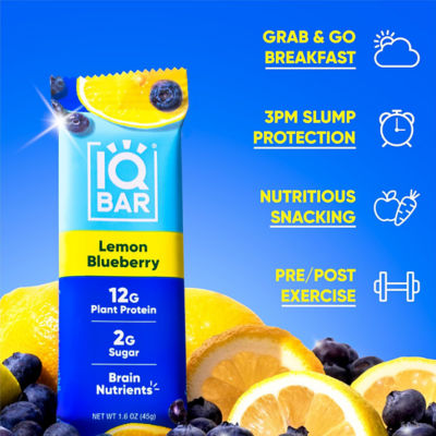 IQBar Plant Protein Bar - Lemon Blueberry (12 x 45g) 5