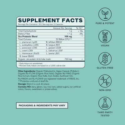 Ora Organic High Potency Probiotic with Prebiotic Capsules (Trust Your Gut) 60 Capsules 4
