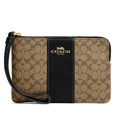 Buy Coach Corner Zip Wristlet In Signature Canvas Khaki Black CJ792 Online in Singapore iShopChangi