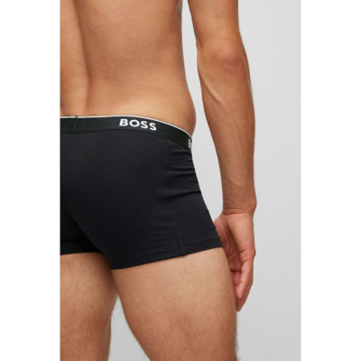 BOSS Three-pack of stretch-cotton trunks with logo waistbands 3