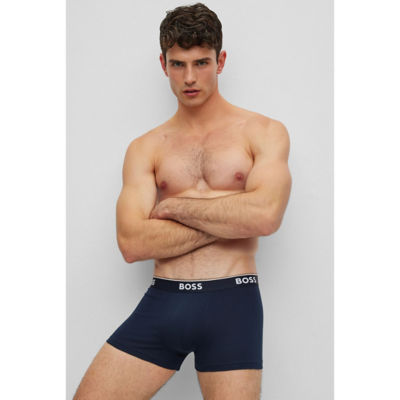 BOSS Three-pack of stretch-cotton trunks with logo waistbands 6