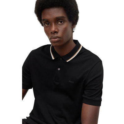 BOSS Striped-collar slim-fit polo shirt in cotton with logo 3