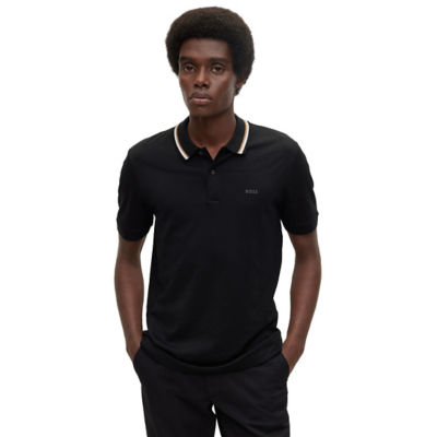 BOSS Striped-collar slim-fit polo shirt in cotton with logo 4