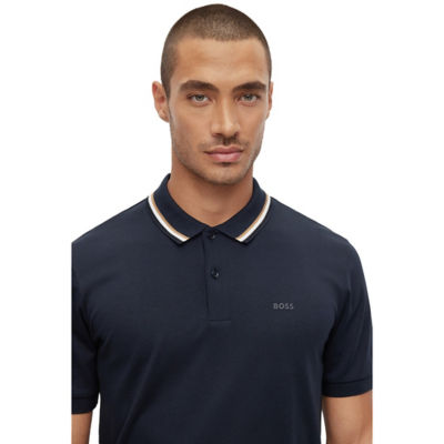 BOSS Striped-collar slim-fit polo shirt in cotton with logo 3